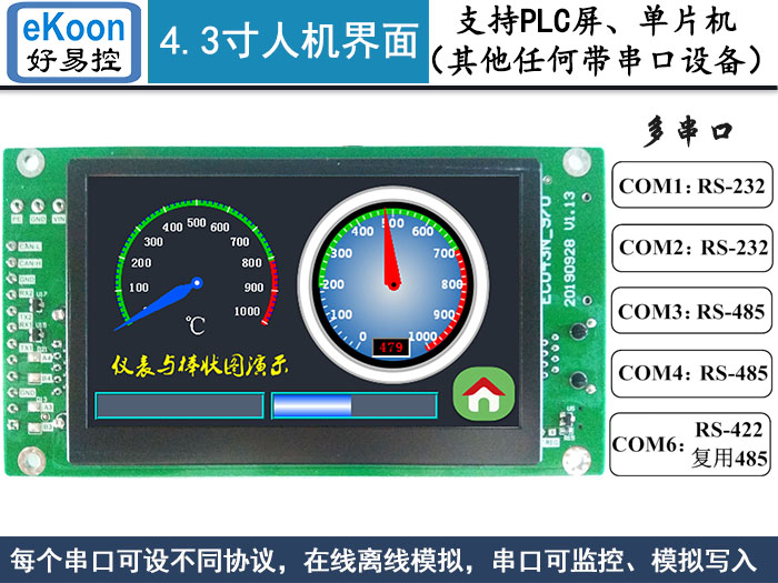 4.3寸HMI人機界面模組 超級串口屏